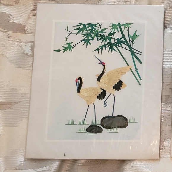 Set of 3 Hand cut and dyed wheat stalk on silk Japanese art piece🎋 Vintage Asia - Picture 9 of 10